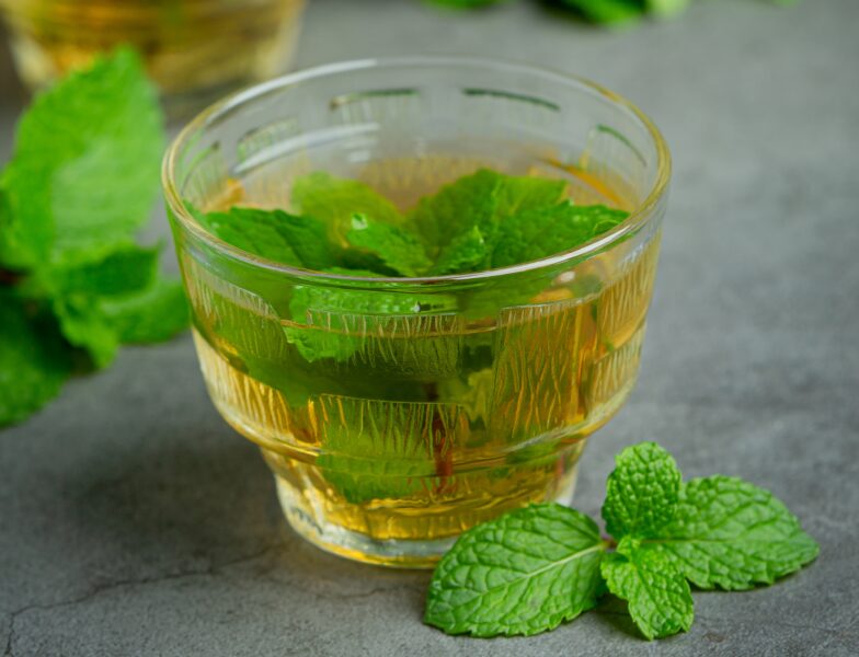 peppermint tea in glass ready to drink